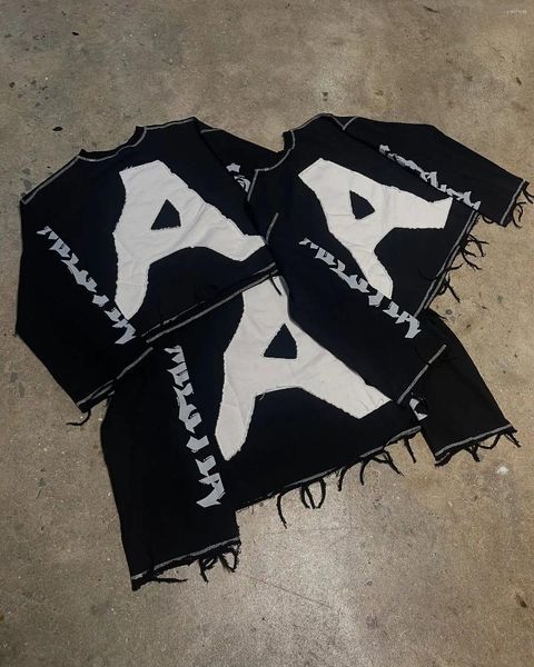 

Men's Hoodies T Shirt Retro Gothic Large Letter Pattern Long Sleeve Hip Hop Men Women Punk Street Clothes Sweatshirt Top, A1