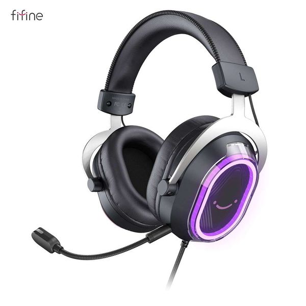 FIFINE RGB Gaming Headset 7.1 Surround & Dual Sound Card for PC/PS4/5,Over-Ear Headphone with Detachable Mic - H13