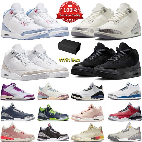 

Designer Basketball Shoes 3 3s Sports Sneakers With Box Men Cobalt Bliss Black Cat Pure Money Valentines Day Throw Line Metallic Silver For the love Womens Trainers, Light green