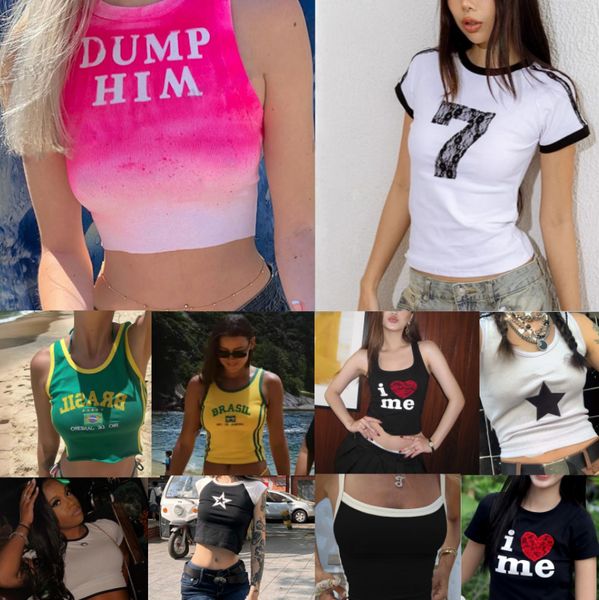 

Women' T-Shirt Y2K Color blocking splicing slim fitting street style sexy nightclub style short sleeved women' T-shirt, Clear