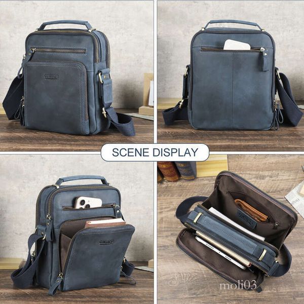 

men bag New Top Layer Cowhide Fashion Casual Single Shoulder Crossbody Multifunctional Handheld Genuine Men's Leather Bag b0, Brown