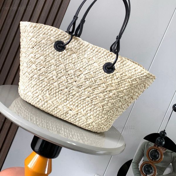 

99A Top Design Large Size Iraqua Palm Fiber and Cowhide Leather Handbag - Made of Genuine Leather, Must-Have for Summer, Embroidered Shoulder Bag, Crossbody Bag, Two