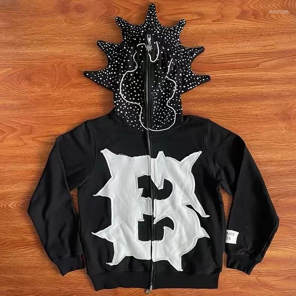 

Men's Hoodies Glo Gang BLUTO CROWN BODY BAG Embroidered Rhinestone Zipper Hoodie Men Women Casual Vintage Hooded, Pic show