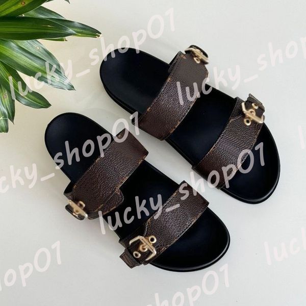

Designer Sandals Unisex Classic Slides Summer Sandals Floral Luxury Flip Flops Leather Platform Sandal Flats Fashion Shoes Ladies Beach Casual Shoes Size 35-45, #14-brown and black printedsingle buckle