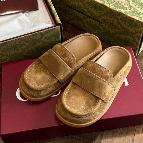 Designer Booties Moccasins shoe Rubber sole Mules slide scuffers Sandale Luxury Summer Casual Suede Leather Outdoor canvas Sliders Womens tazz slipper Lady Sandal