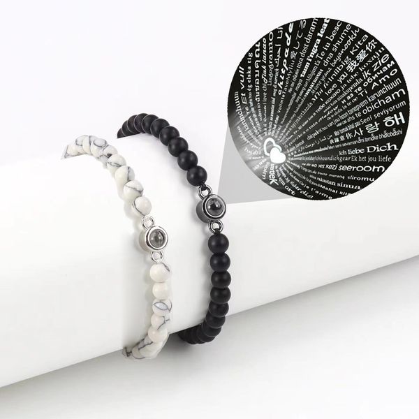 100 Languages ​​I Love You Projection Black White Synthetic Turquoise Couple Bracelet For Lovers Girlfriend 2025 Birthday Gifts