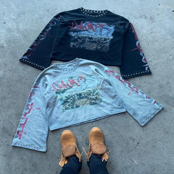 

Men's Hoodies Fashion Trend Oversized Camper Graphic Printed Rhinestone Sleeve Button T-shirt Gothic Men Women Hip Hop Streetwear Tops, A02