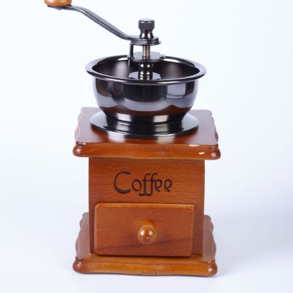 1PCS Vintage Manual Coffee Grinder Burr Hand Crank Grinders Wooden Style Classic Hot