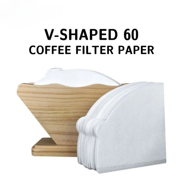 Coffee Filter Rack Disposable Cone Pour-Over Coffee Filter Natural Wood Pulp Paper 100pcs for Barista Coffee Brewing
