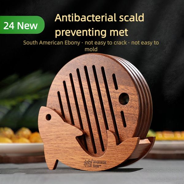 Solid wood heat insulation mat table mat black gold sandalwood round large thickened household pot mat heat resistant mat