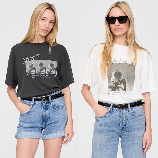 

Graphic-print T-shirt Concert Cotton Designer Tee Washed Black Pullover Loose Women and Men Fashion T Shirts Summer Tops, White 17
