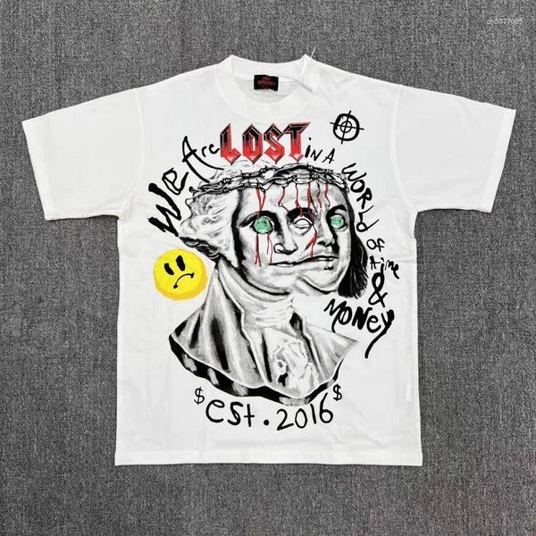 

Men's T Shirts White Cotton T-shirt With Lost Intricacy Artistic Portrait Print For Men