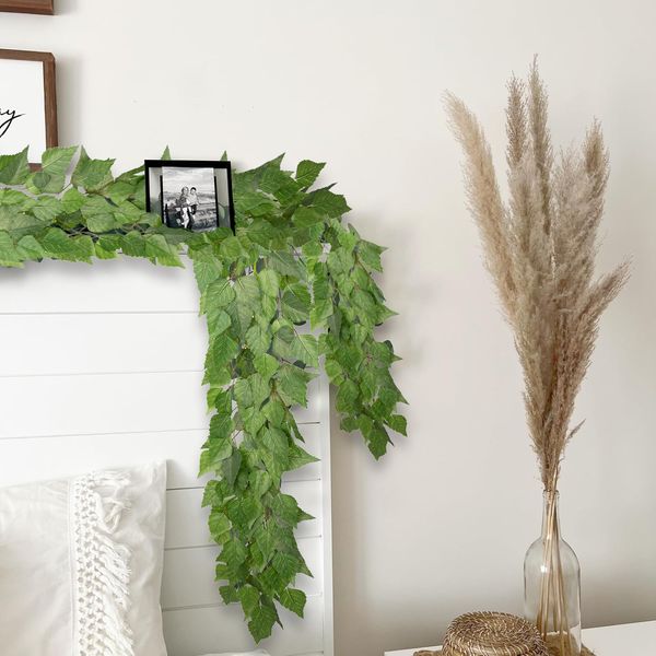 Artificial Hanging Plant, Faux Mulberry Leaves Vines Hanging Plant Greenery for Wall Home Living Room Indoor Outdoor Decor