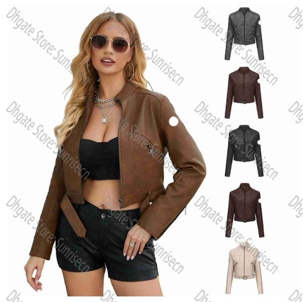 

Designer Jackets Womens Coat Motorcycle Style Leather Jacket with Waist Belt Long Sleeved Zipper Jacket Trend Women Leather Jacket, Color_9