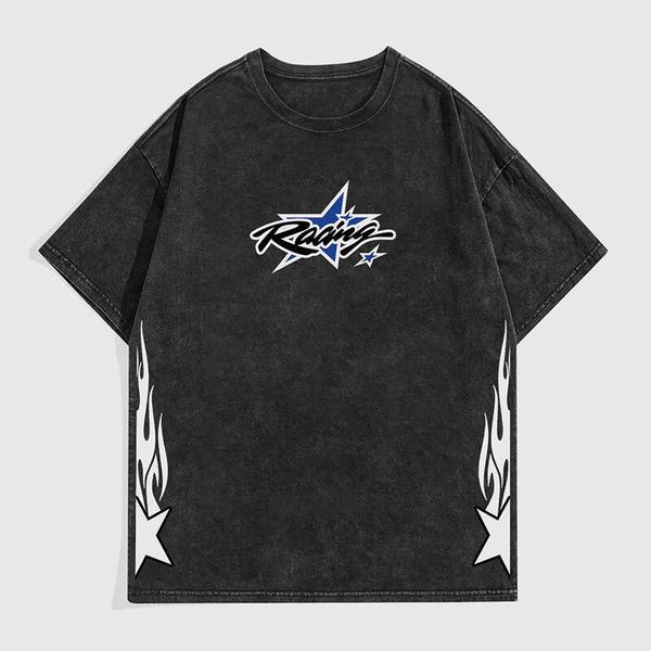 

Men's Short Plus Size T-Shirt Washed Vintage Loose Trendy Brand Pure Cotton Half Sleeve, Black