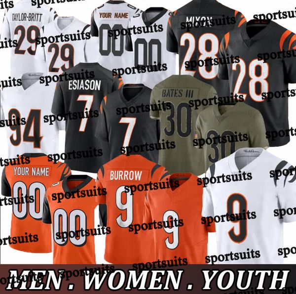 #9 Joe Burrow Football Jersey #1Ja'Marr Chase Tee Higgins Jermaine Burton Evan McPherson Sam Hubbard Taylor-Britt Mike Gesicki Amarius Mims Shemar Stewart jersey