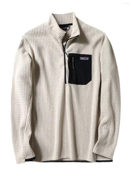 

Men's Hoodies Outdoor Casual Faion Couple F Zipper Fce Lined Leisure Wave Embroidery Mountain Series Thermal Layer, Gray khaki