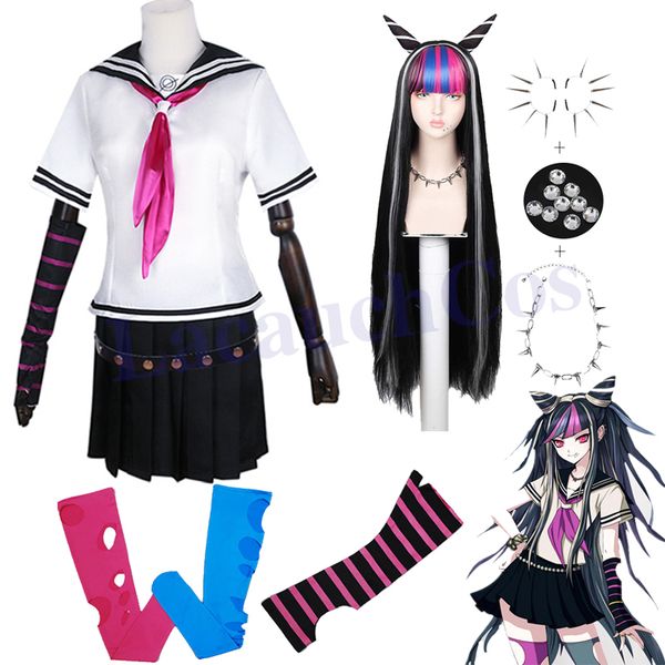 Anime Dangan Ronpa 2 Ibuki Mioda Cosplay Costume Wig Necklace Women Girls Dress Jk School Uniform Sailor Suit Skirt