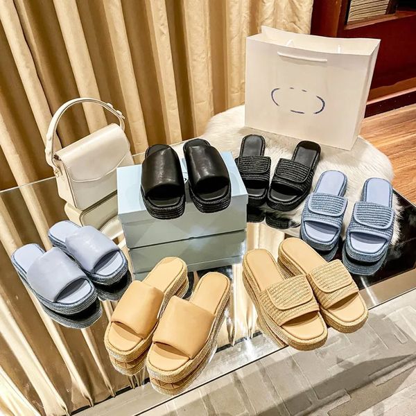 

Designer Sandals weave slides Gold Buckle Slip on Black Brown Pool Slippers Crochet Slides Women's Casual Sandals Platform Wedges Straw Flatform Slipper 10140, #-8