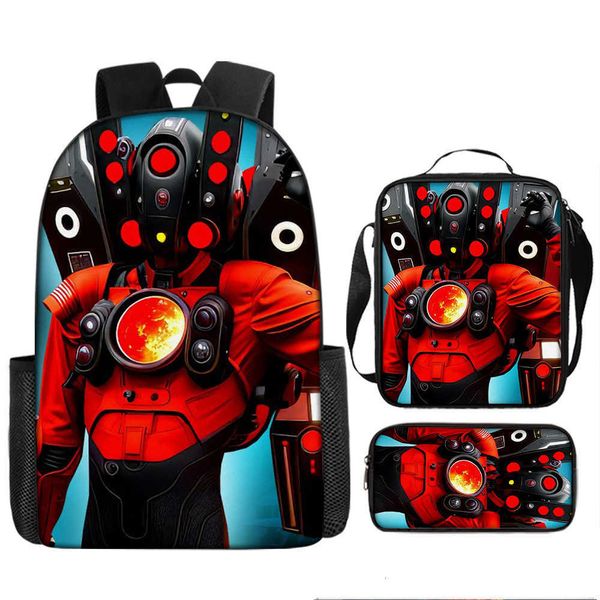 

3PC-SET Skibidi Toilet Backpack Student Schoolbag Childrens Lunch Pencil Cartoon School Bag Mochila Shoulders Y250714, C01