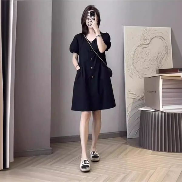 

B427 French salty outfit light mature dress female summer short sleeves fashionable age-reducing loose casual skirt, Lavender