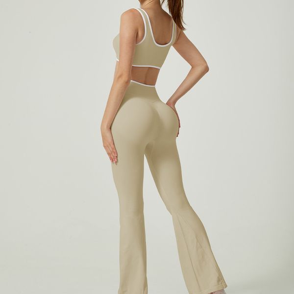 

Yoga exercise set for women, high waisted and hip lifting micro flared pants, lightweight and breathable fitness two-piece set, Green