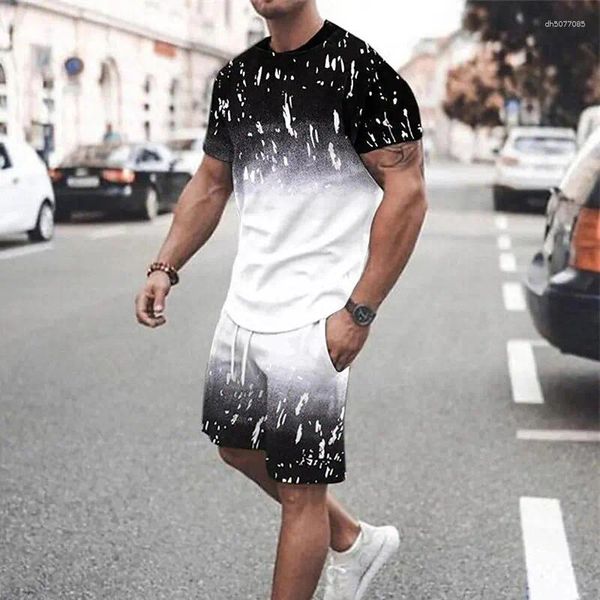 

Men' Tracksuits Pattern Gradient Printing Summer 2-Piece T-Shirt Suit Short-Sleeved Shorts Round Neck Fashion Lightweight Street Sports, 25q3mtx001-yaa1253