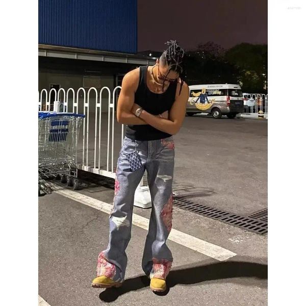 

Men's Jeans Fashion Harajuku Hip Hop Gothic Wide Leg Pants For Men Y2K Streetwear High Street Loose Straight Women, A1