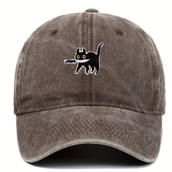 

Embroidered Assassin Cat Pattern Baseball Cap - Sweet Sunscreen Hat Suitable for Both Men and Women - Bowler Hat, Black
