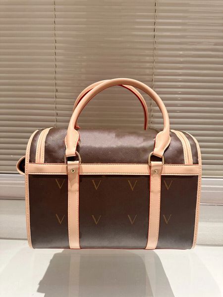 

Pet bag outward carrier leather classic pattern Teddy air bag web window with handle tote bag for pet breathing., Clear