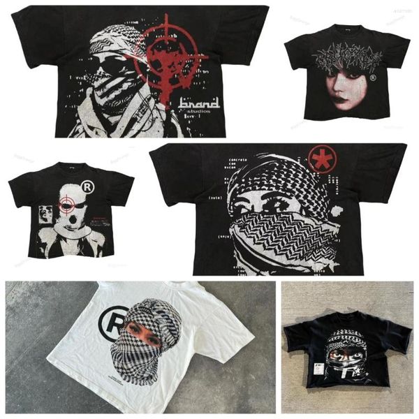

Men' T Shirts Retro Cotton T-shirt Harajuku Graphic Print Grunge Goth Casual Top Punk Oversized Short Sleeve Hiphop Streetwear Tee, A6