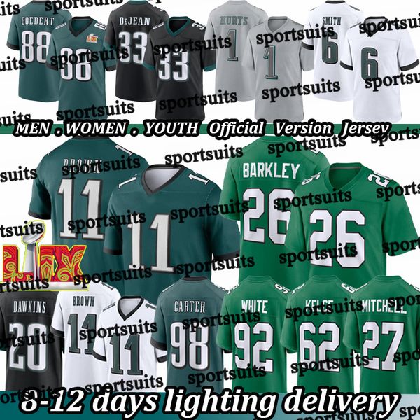 #26 Saquon Barkley Football Jersey #1 Jalen Hurts DeVonta Smith AJ Brown Jalen Carter Brian Dawkins Quinyon Mitchell Goedert Cooper DeJean Jihaad Campbell jerseys men