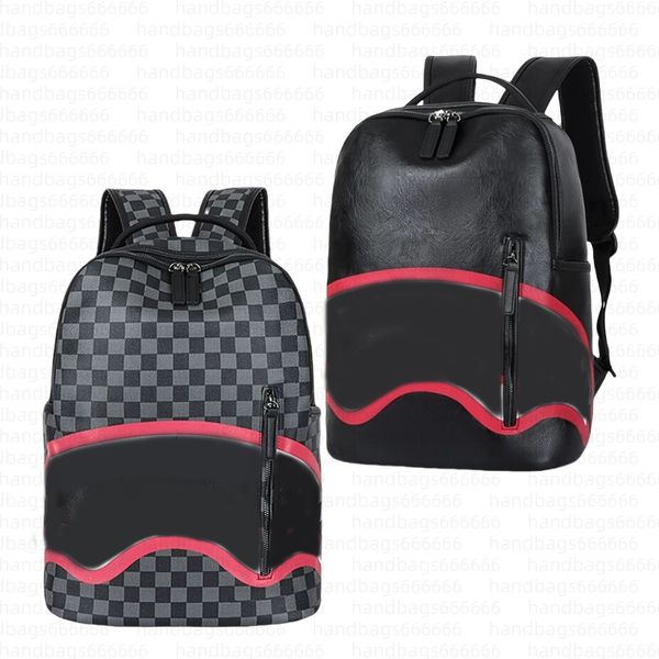 

Shark designers travel backpack men leather large capacity street stylish black simple plaid zipper designer bag fashion school te15, 12#