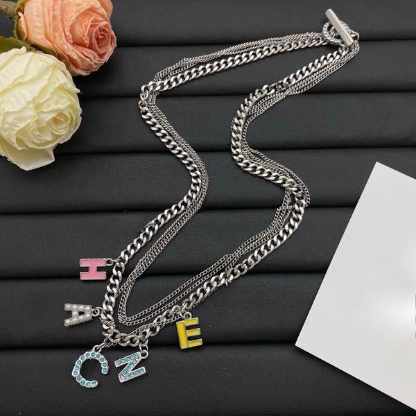 

Fashion Necklace Multi-story Chain Letter Diamond Pendant for Womens Jewelry Designer High-Quality 18K Gold Wedding