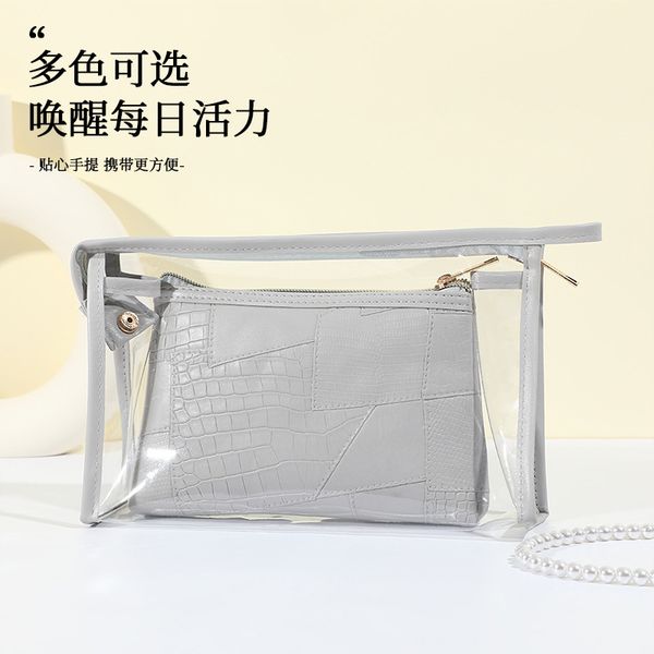 SS10 Simple transparent crocodile pattern cosmetic bag for women new fashion high-end large capacity storage bag waterproof portable toiletry bag
