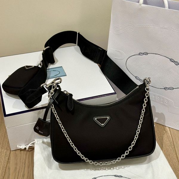 

Designer bag shoulder bag hobo 25 luxury bag diagonal cross bag handbag nylon triangle logo multifunctional detachable three in one moon bag, P16