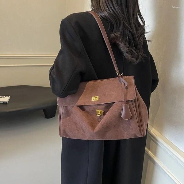 

Best Shoulder Bags Autumn Winter Women Suede Leather Bag Handbag And Purses Chic Fashion Lady Trendy Satchel, Coffee