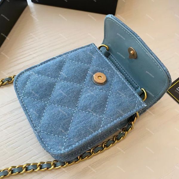 Storage Boxes Blue Denim Cell Phone Bag Shoulder Crossbody Women's