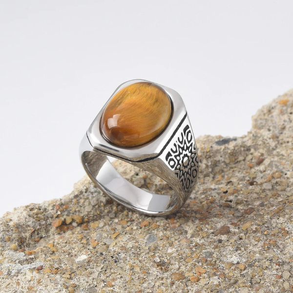 

R3174 Men's/Women 316LStainless Steel Onyx Gem Style Rings Classic Fashion Trend Titanium steel ring Jewelry