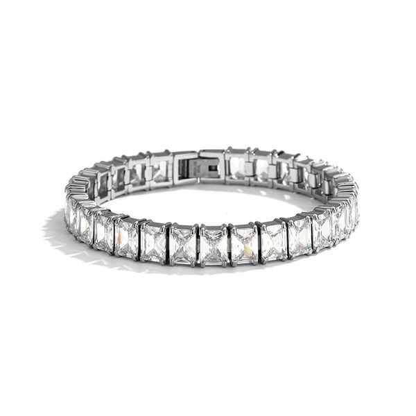 

Square 3A Zirconia Bracelet - 316 Stainless Steel Polished Handmade Engraved Bracelet