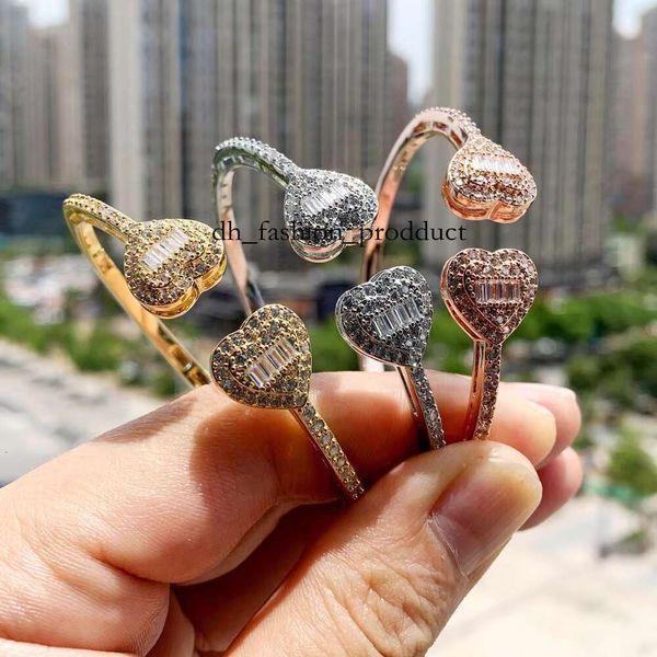 

cart Bangle cubic DHCollections Halo Heart Full of Dias CZ Bangles Gold Plated Spring Clasp Iced Out Open C Shaped Bracelet ab8