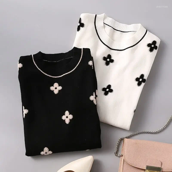 

Women's Hoodies 2025 Casual Thin Knitted T-Shirt Summer Short Sleeve Tops Elegant Woman Clothes Embroidery Flower Fashion Tee Shirt Femme, Black