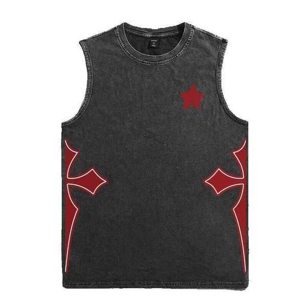 

Printed Vest for Men, Washed Sleeveless T-Shirt, Summer Trendy Brand, Round Neck, Loose Fit, Plus Size, Purple