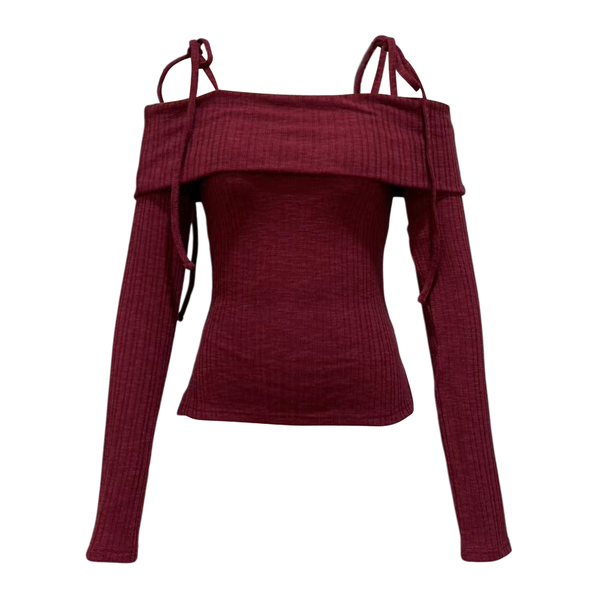 Slim-Fitting Women's Long-Sleeve Pullover Sweatshirt - Trendy Off Shoulder Design w/Slit Hems