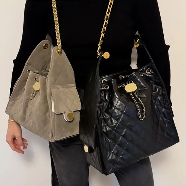 

Ladies' Diamond Grid Chain Bag Fashionable Drawstring Bucket Bag Underarm Tote Bag Designer Shoulder Bag, Bag 5