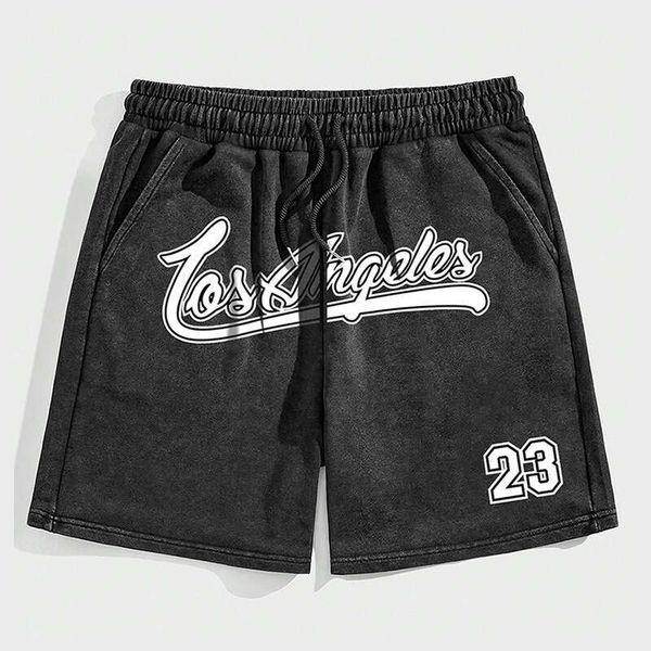

American Style Letter Print Casual Men's Trendy Vintage Hip-Hop Loose Fit Versatile Basketball Sports Five-Point Shorts, Black