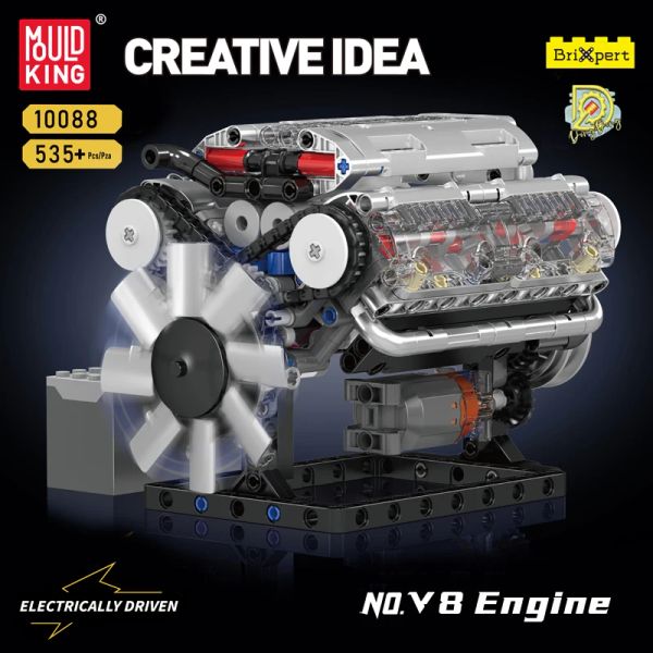 The Motorized V8 Engine Model Building Block Mould King 10088 Car MOC Assembly Car Brick Part Education Toys Kids Christmas Gift