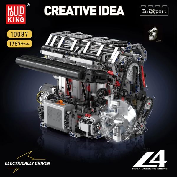 The Motorized L4 Gasoline Engine Building Block Mould King 10087 MOC Car Model Assembly Education Brick Toys Kids Christmas Gift