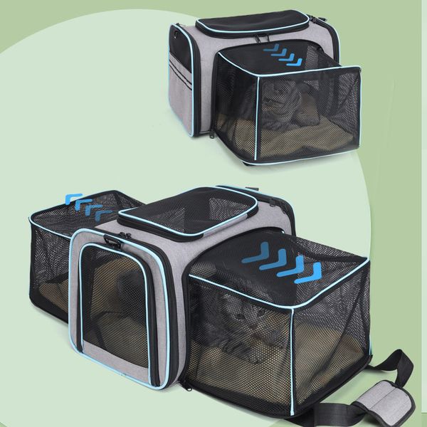 

Beni Pet Breathable Double Shoulder Cat & Dog Travel Bags with Side Opening - Portable Pet Carrier, Grey with orange stripes