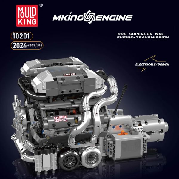 The Motorized Supercar W16 Engine + Transmission Building Block Mould King 10201 Car Engine Education Assembly Toys Brick Kids Gift
